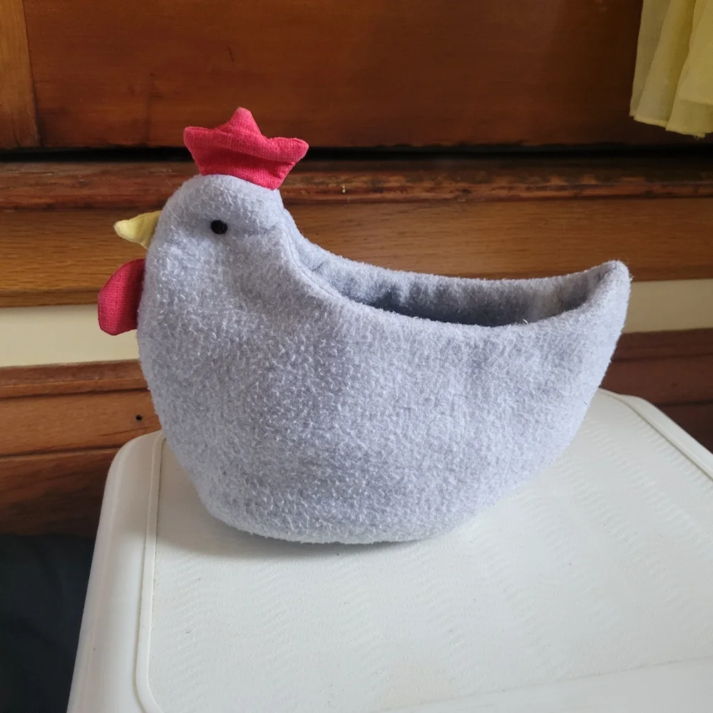 Handmade Cozy Fleece Gray Collapsible Chicken Hen Basket Bin